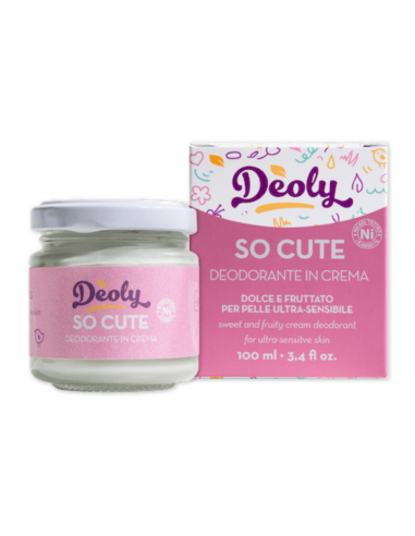 So Cute Deodorante in crema e plastic free per pelli sensibili da 100ml.
Brand Deoly Derma Viridis.