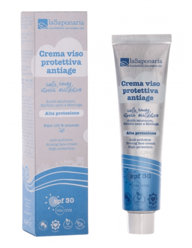 La Saponaria Crema Solare Viso Protettiva Antiage SPF 30. Idee dalla Natura Shop.