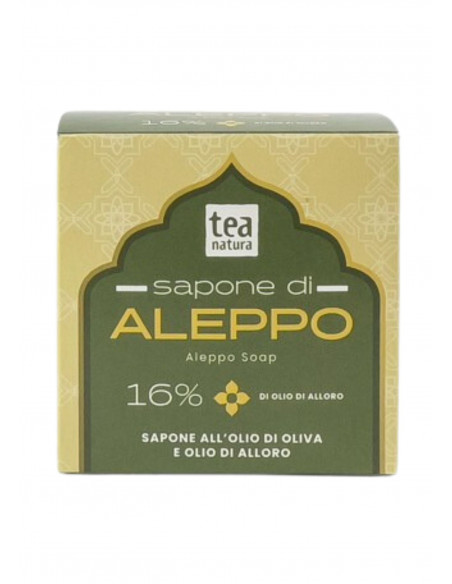 Sapone Vegetale di Aleppo solido con olio di oliva e alloro.
Brand TeaNatura.