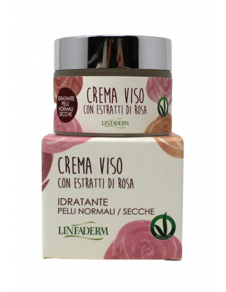 Crema Viso Idratante con Estratti di Rosa per Pelli Normali e Secche. 
Brand Linfaderm.