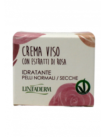 Crema Viso Idratante con Estratti di Rosa per Pelli Normali e Secche. 
Brand Linfaderm.