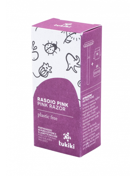 Set Rasoio Pink con Rasoio di Sicurezza, Sacchetto di Cotone e Ricambi Lamette.
Brand Tukiki.