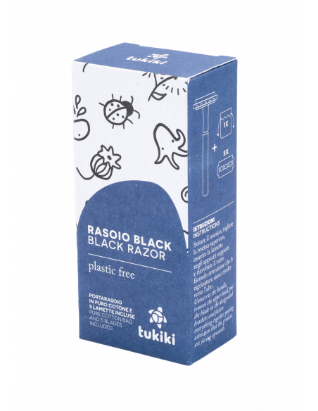 Set Rasoio Black con Rasoio di Sicurezza, Sacchetto di Cotone e Ricambi Lamette.
Brand Tukiki.