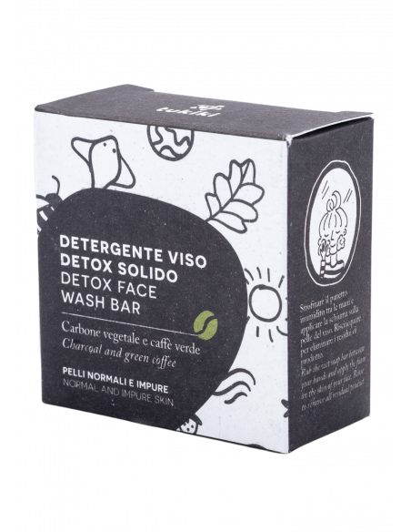 Detergente Solido Viso Detox al carbone Vegetale e al Caffè Verde. 
Brand Tukiki.
