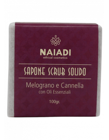 Sapone scrub solido corpo melograno cannella.
Brand Naiadi.
